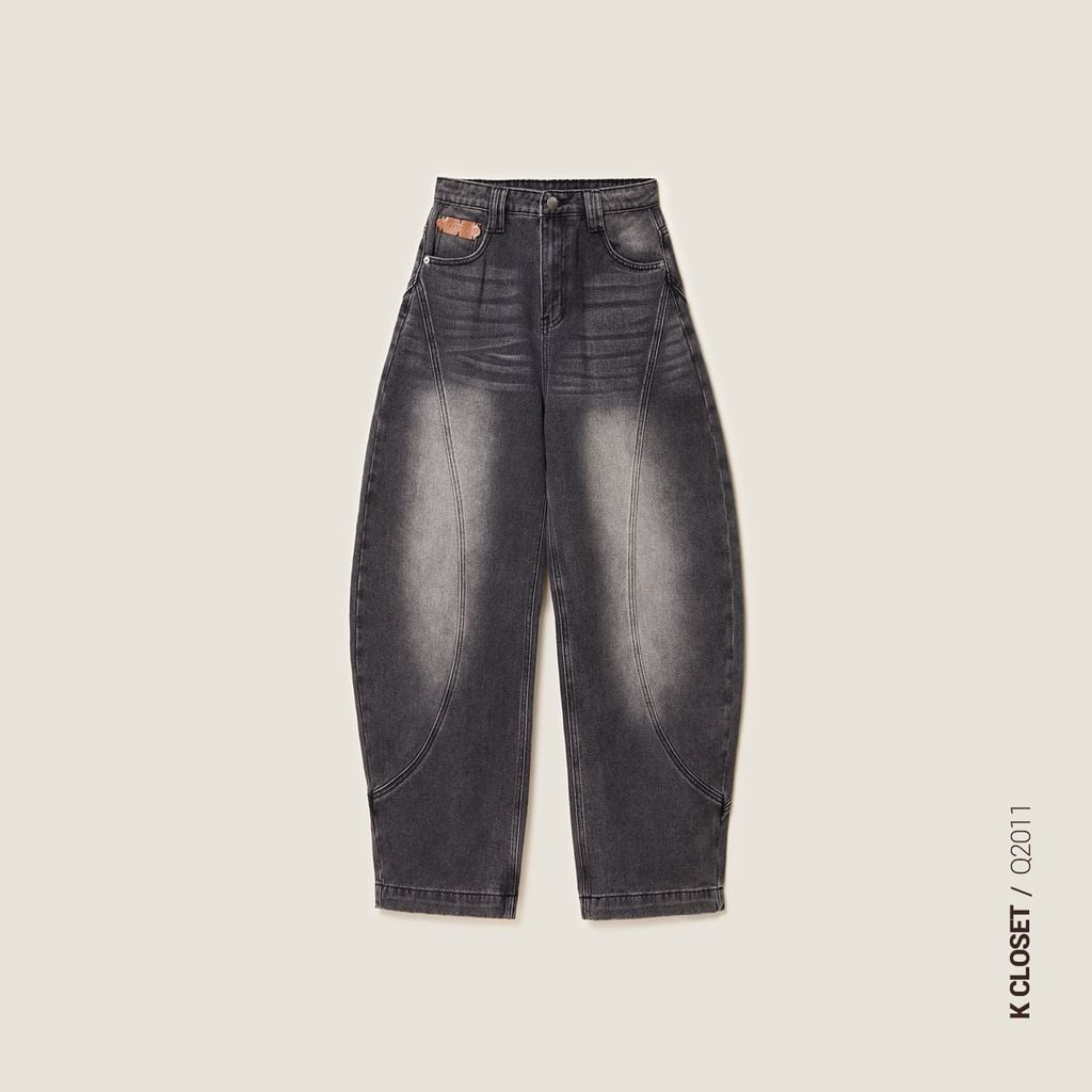  K Closet Long Curved-Leg Denim Pants 