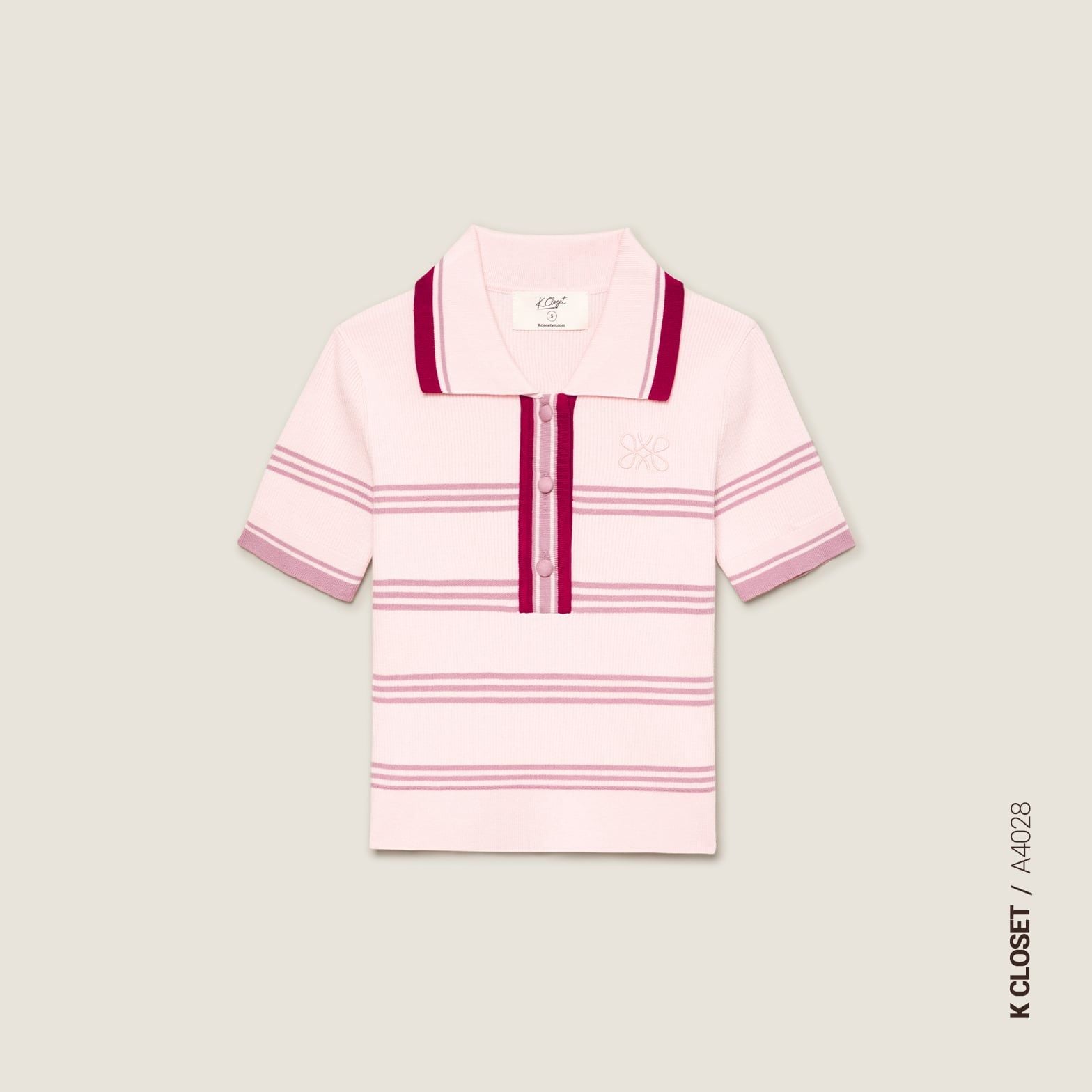  K Closet Striped Knit Polo Top 