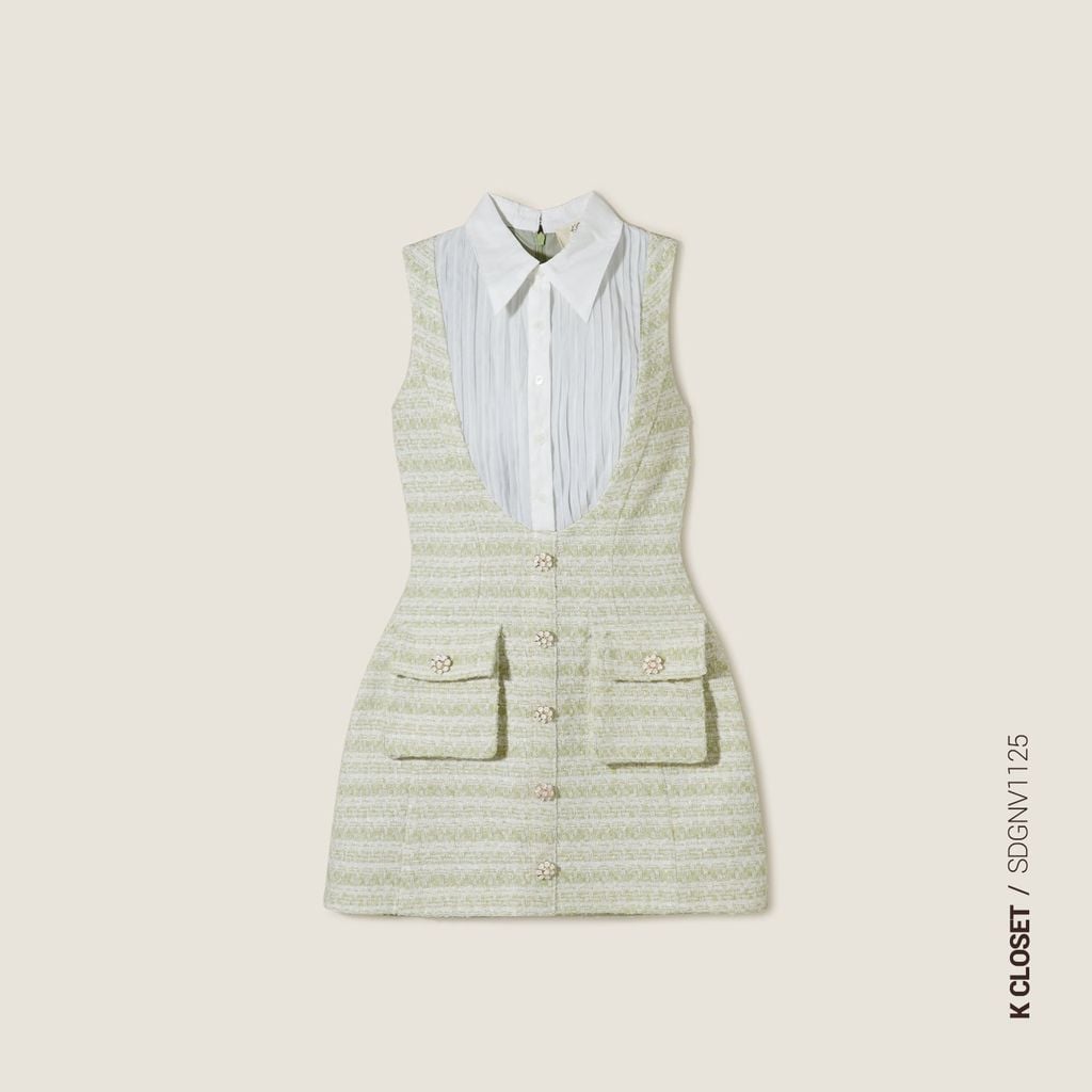  Chic Light Green Tweed Pocket Mini Dress - K CLOSET CRUISE 2026 