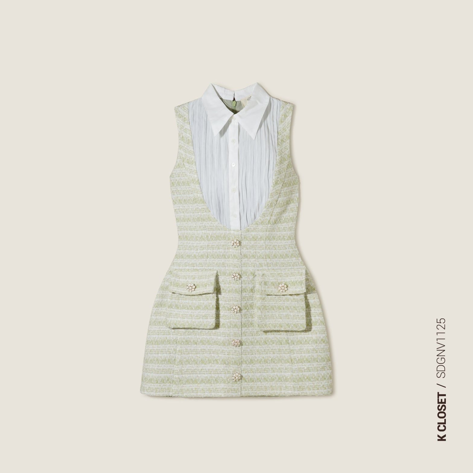  Chic Light Green Tweed Pocket Mini Dress - K CLOSET CRUISE 2026 
