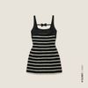  Black & White Striped Bow Detail Square Neck Sleeveless Tweed Mini Dress -  K CLOSET CRUISE 2026 