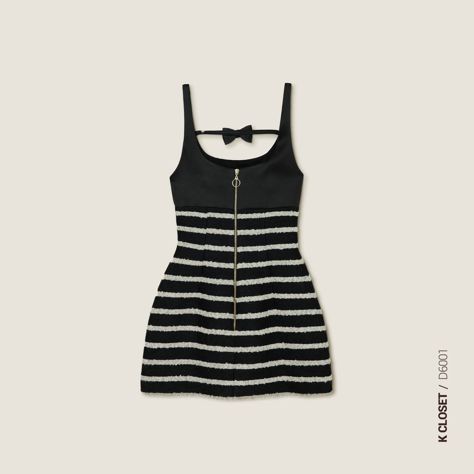  Black & White Striped Bow Detail Square Neck Sleeveless Tweed Mini Dress -  K CLOSET CRUISE 2026 