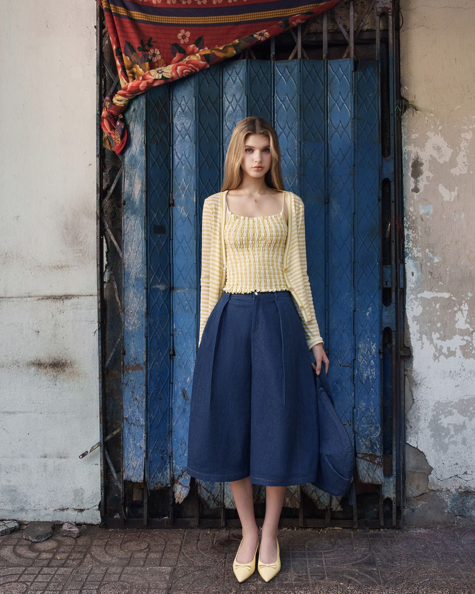  K Closet Set 2 Pieces Striped Smocked Top with Cardigan 