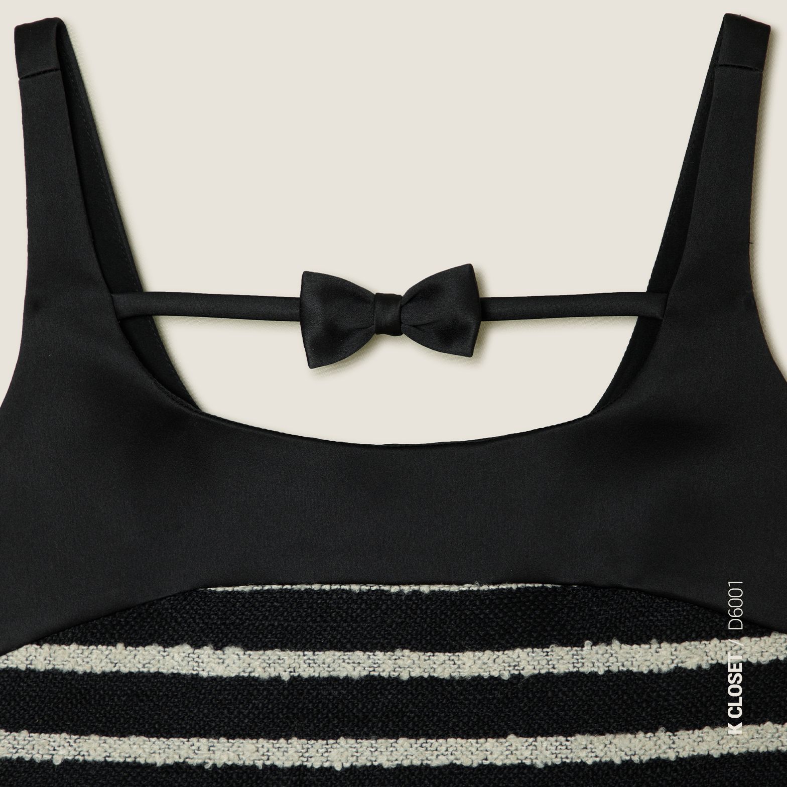  Black & White Striped Bow Detail Square Neck Sleeveless Tweed Mini Dress -  K CLOSET CRUISE 2026 
