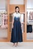  ELEGANT OMBRE DENIM LONG PLEATED BELTED DRESS K CLOSET D4023 - ĐẦM DÀI THANH LỊCH XẾP LY KÈM BELT 