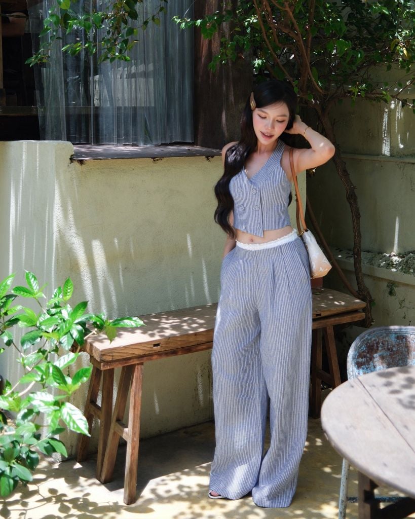  K Closet Blue Striped Linen Set 