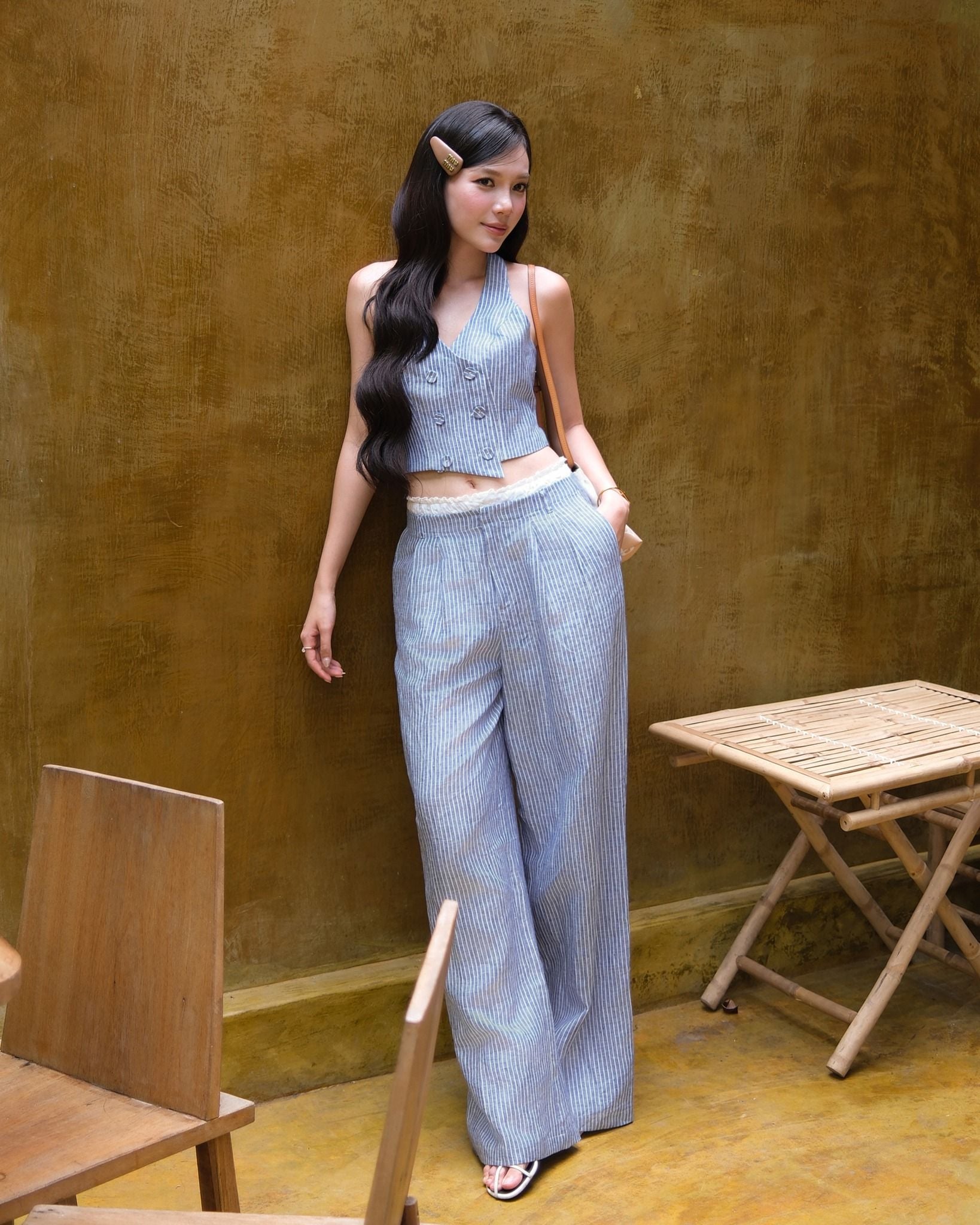  K Closet Blue Striped Linen Set 