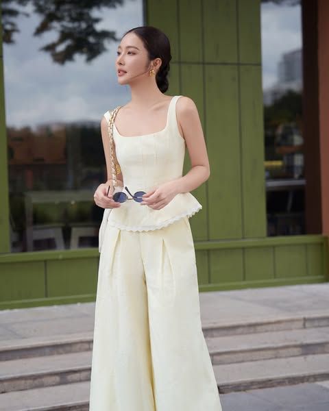  Set 2 Món áo corset đan dây quần ống rộng - Lace Back Corset & Wide-Leg Pants Set K Closet S2045 