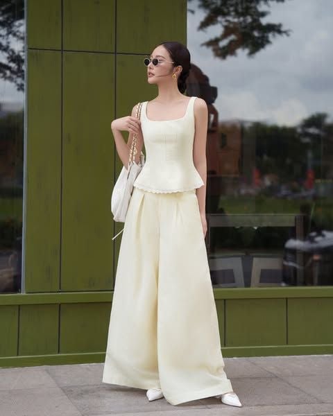  Set 2 Món áo corset đan dây quần ống rộng - Lace Back Corset & Wide-Leg Pants Set K Closet S2045 