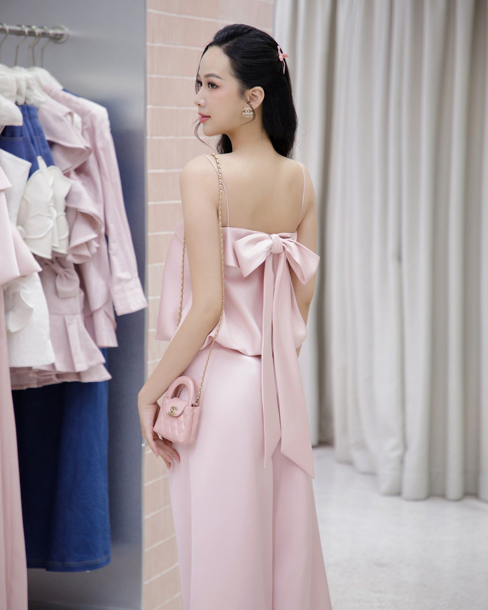  Set 2 Món áo lụa quần ống rộng  - Bubble Top with Back Bow & Wide Pants Set K Closet S4015 