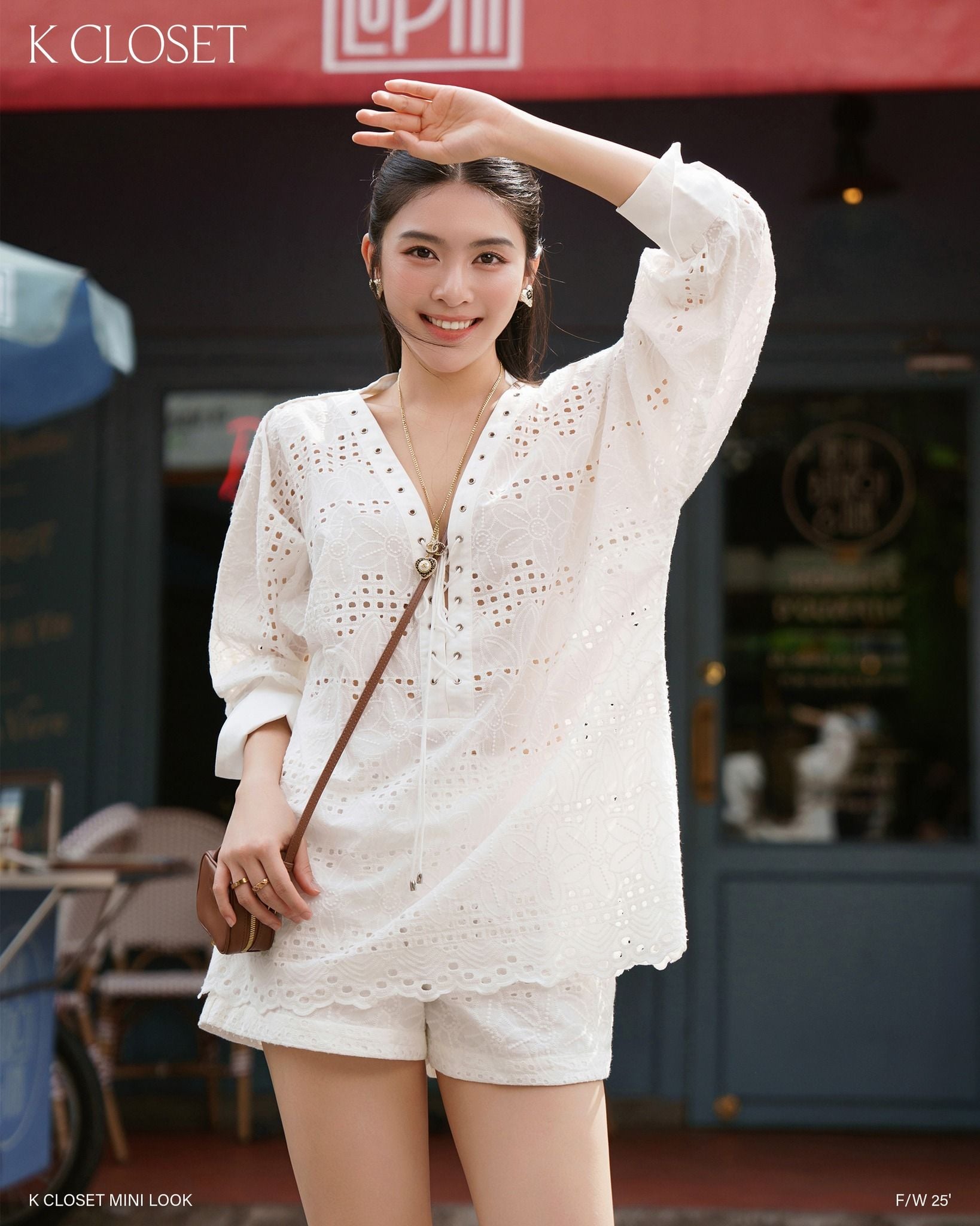  SET 2 MÓN ÁO REN THÊU HOA CỔ V ĐAN DÂY KHOEN + QUẦN SHORT K CLOSET S1014S1015 