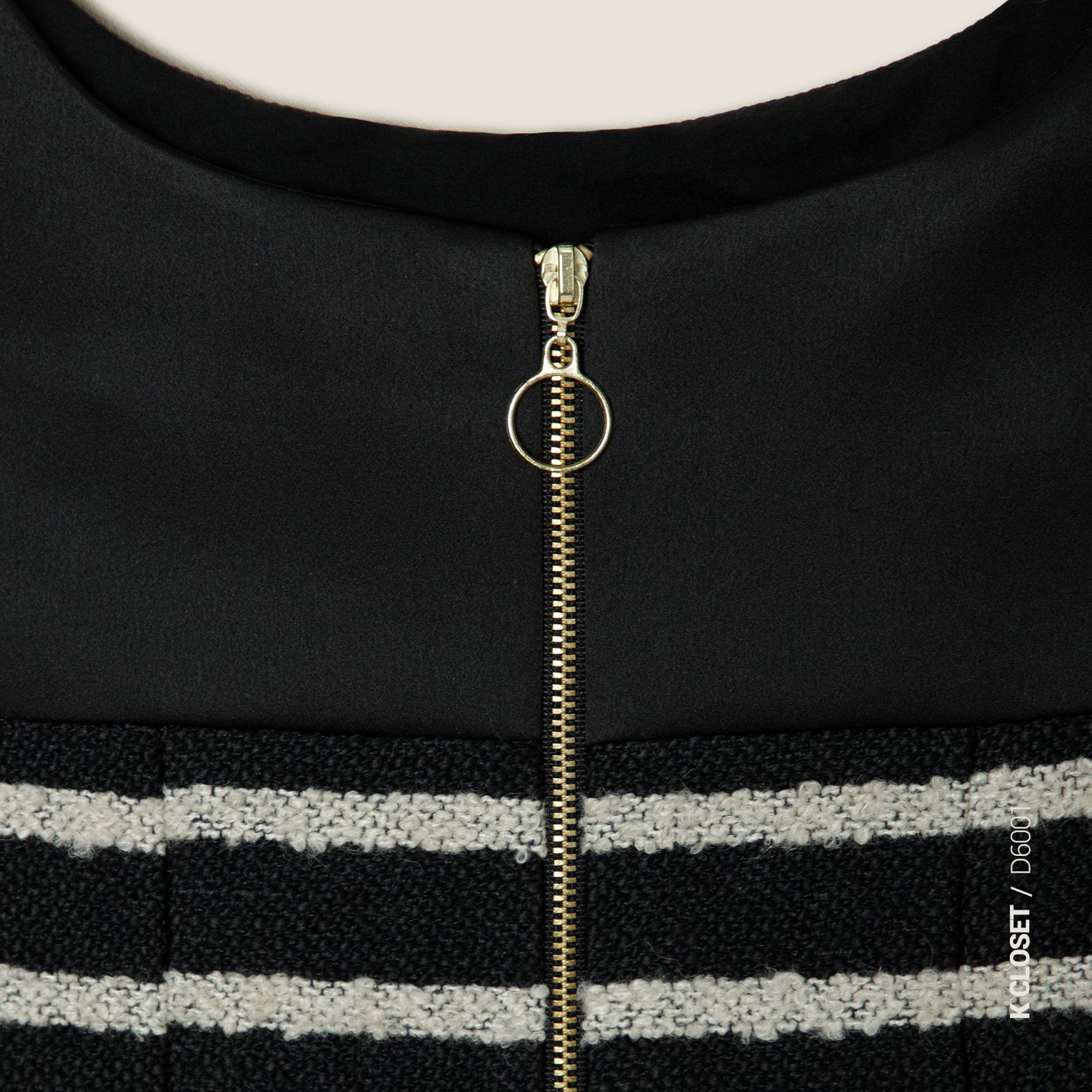  Black & White Striped Bow Detail Square Neck Sleeveless Tweed Mini Dress -  K CLOSET CRUISE 2026 