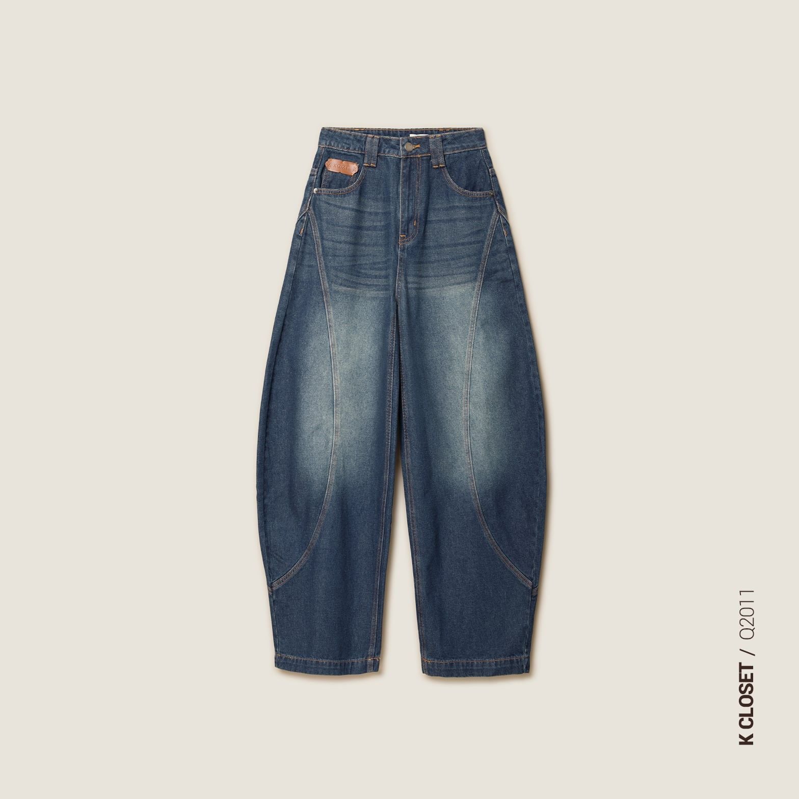  K Closet Long Curved-Leg Denim Pants 