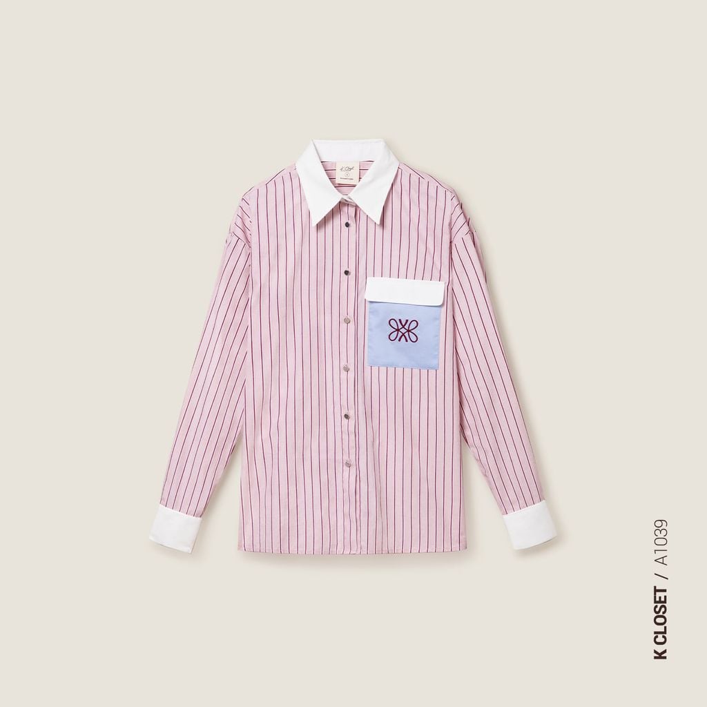  K Closet Long Sleeve Striped Shirt with Light Blue Pocket 