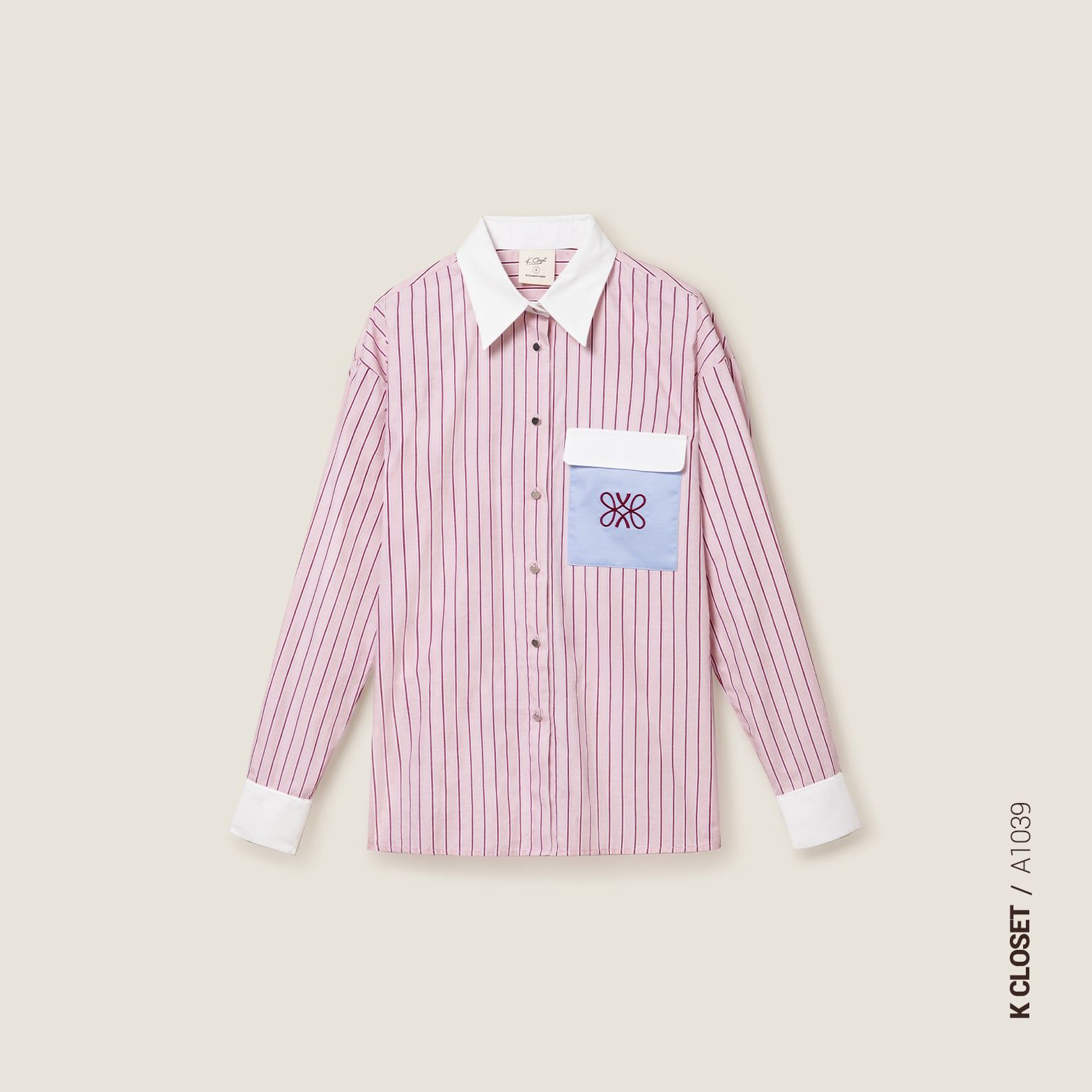  K Closet Long Sleeve Striped Shirt with Light Blue Pocket 