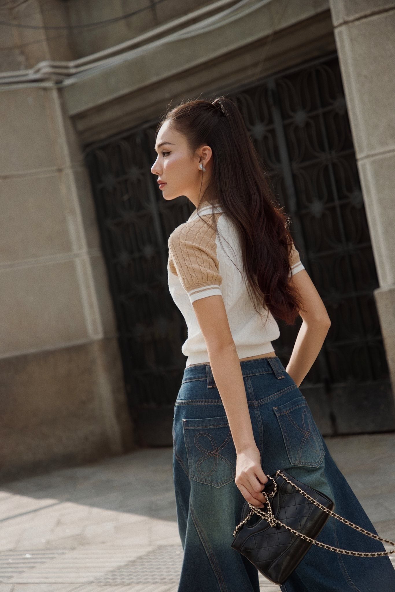  K Closet Zip Polo Knit Top with Raglan Sleeves 