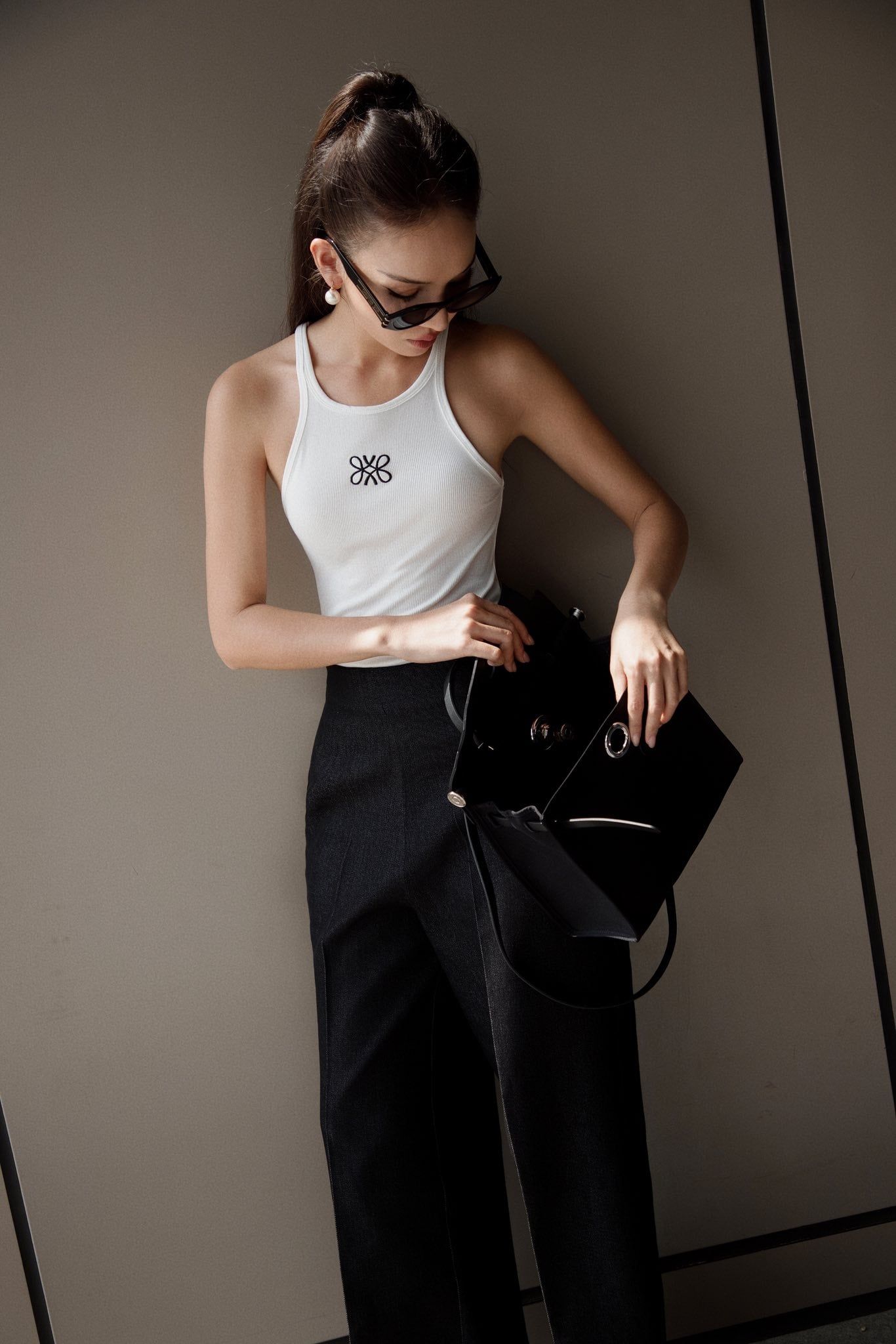  K Closet High-Waisted Wide Leg Black Denim Pants 