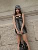  Black & White Striped Bow Detail Square Neck Sleeveless Tweed Mini Dress -  K CLOSET CRUISE 2026 