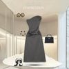  Twisted Off-Shoulder Light Grey Jersey Dress – K CLOSET 26 