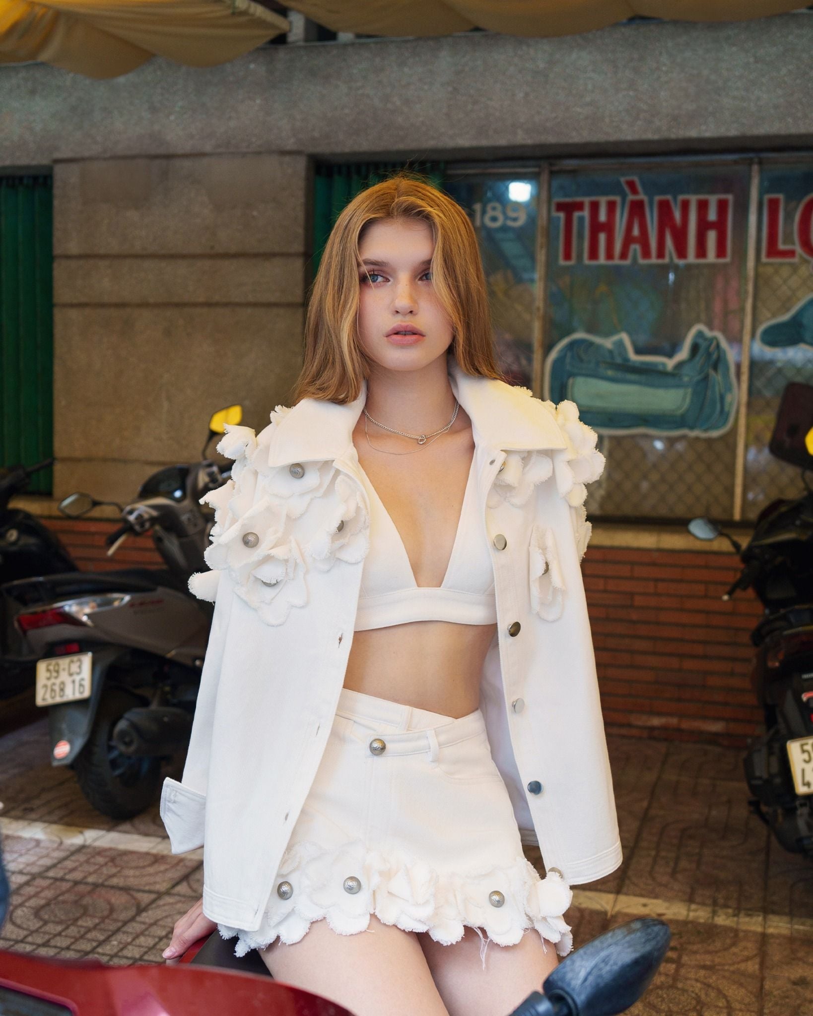  K Closet Set 3 Pieces Designer White Co-Ord With 3D Floral 