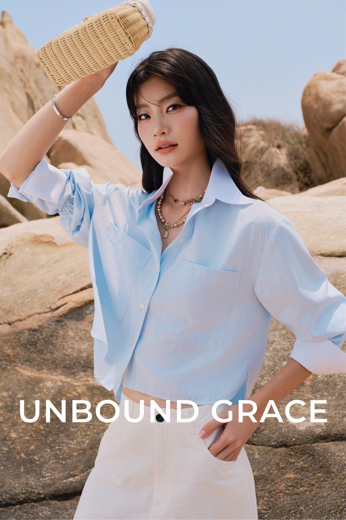  Cropped Blue Cotton Blend Ruched Long Sleeve Shirt 