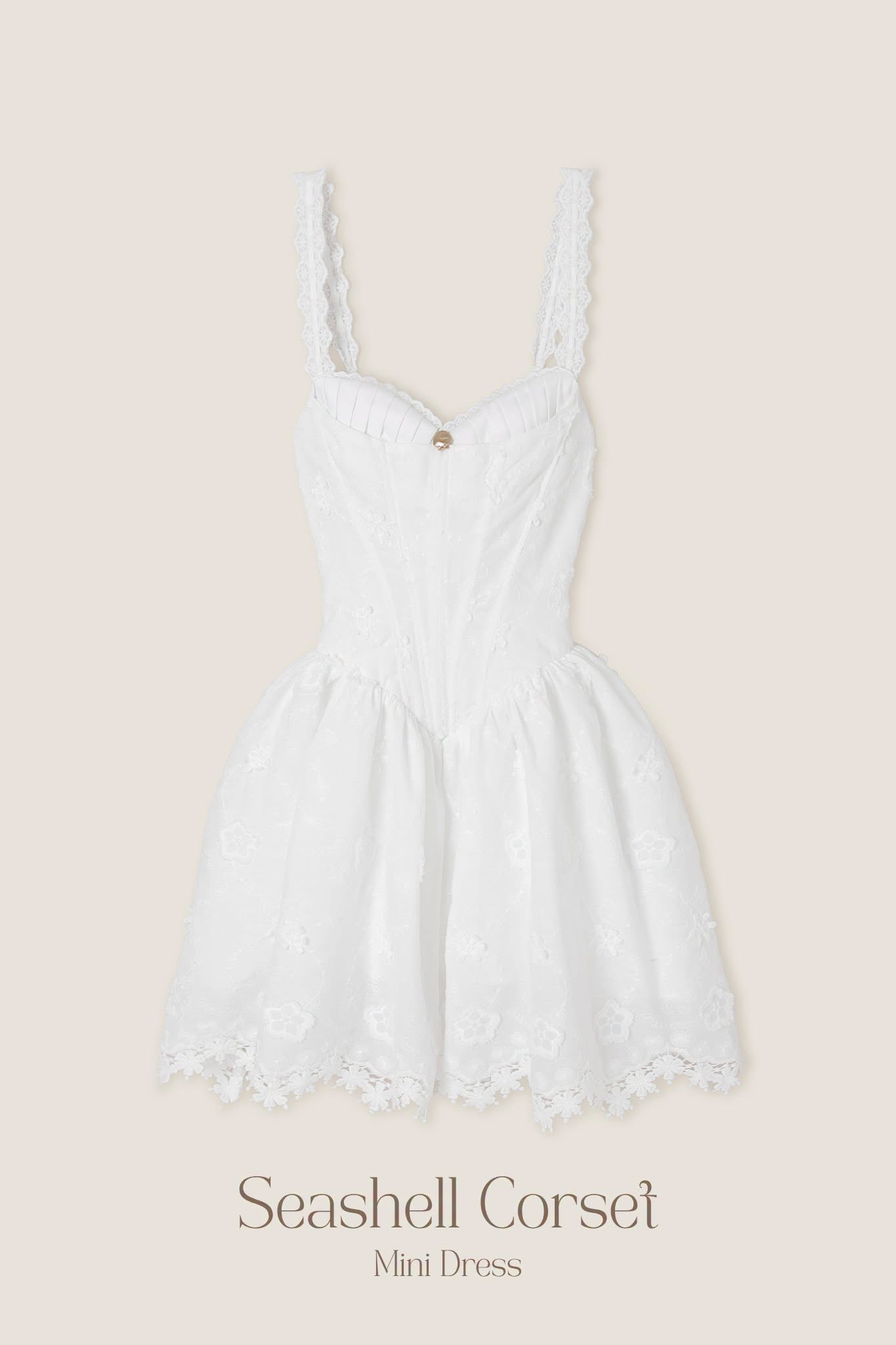  Corset White Embroidered Floral Mini Dress / Đầm Dây Corset Màu Trắng Chất Muslin Thêu Hoa Dáng Ngắn 