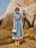  Phoebe Blue Denim Shirt Midi Dress / Đầm Jeans Xanh Cổ Sơ Mi Dáng Dài Thắt Eo 