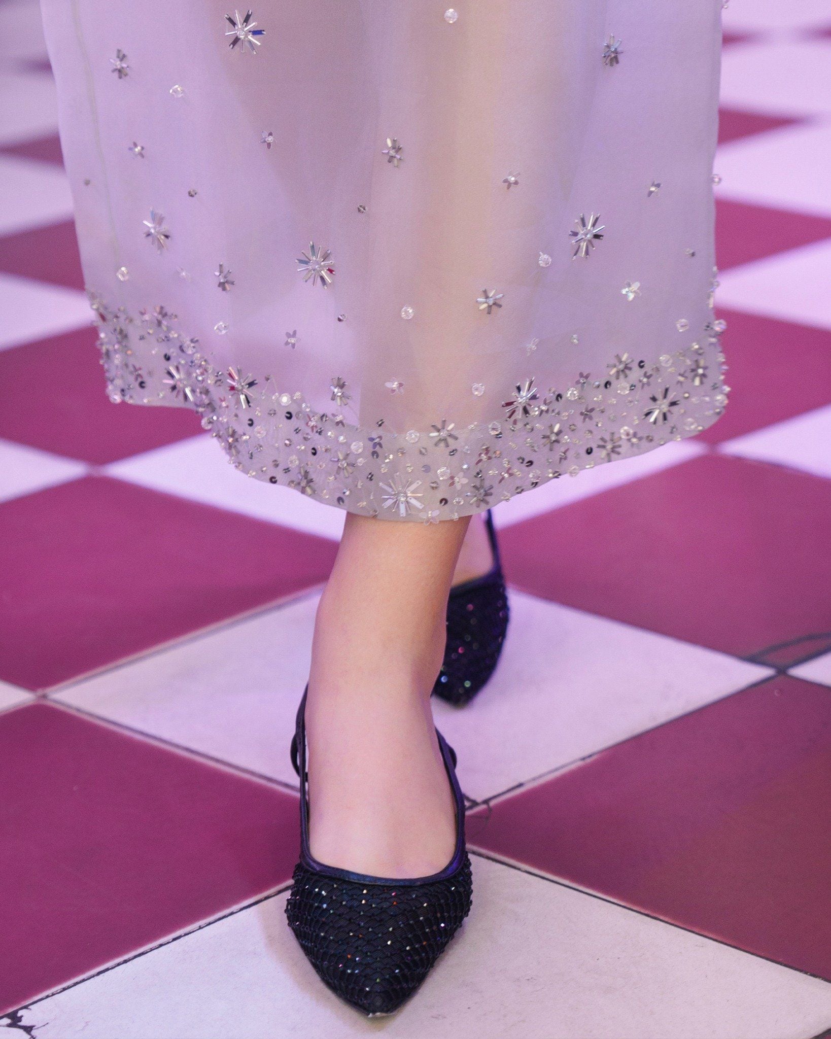  K Closet Crystal Embellished Organza Midi Dress 