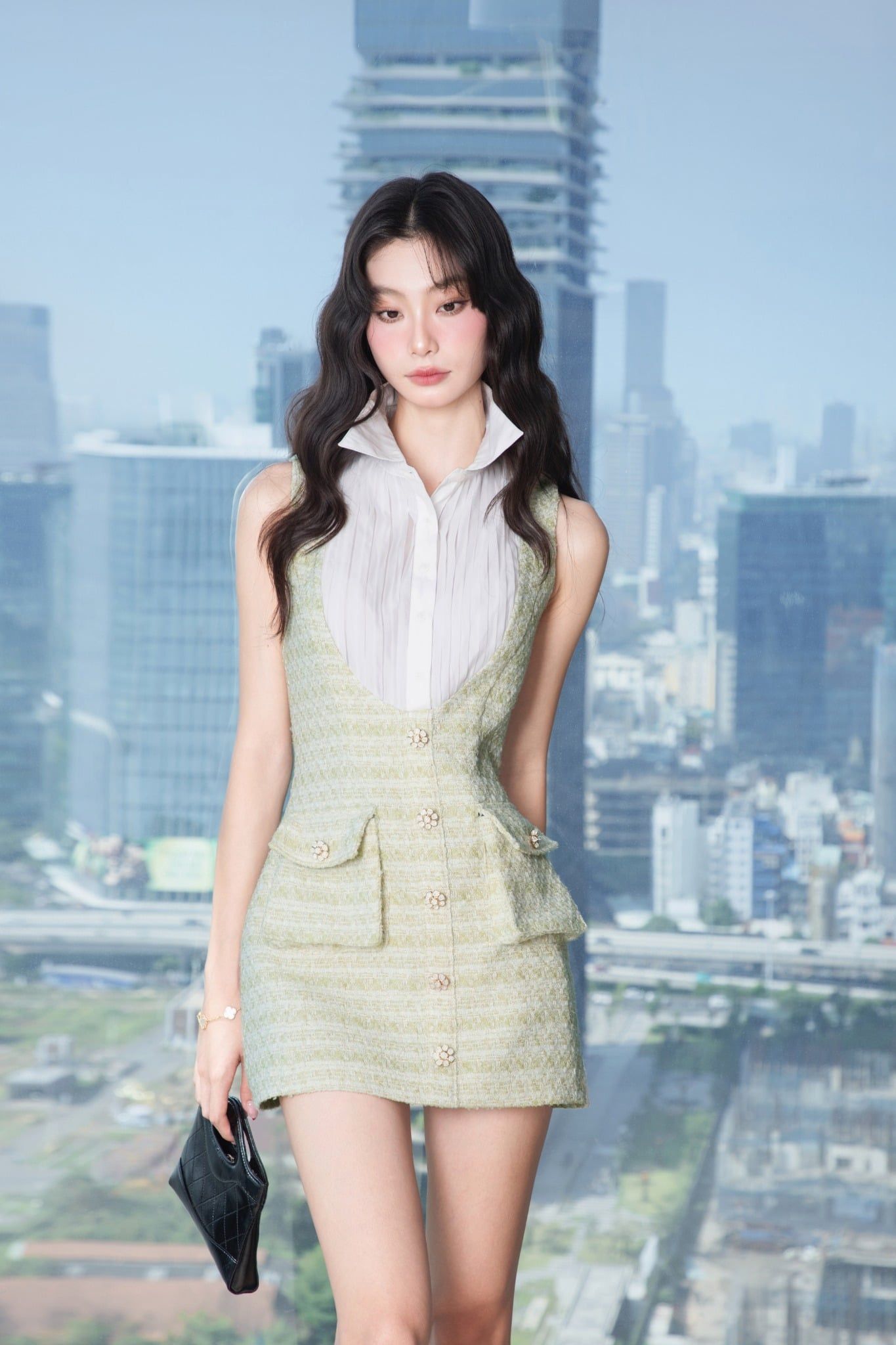  Chic Light Green Tweed Pocket Mini Dress - K CLOSET CRUISE 2026 