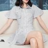  Cape Collar Light Grey Striped Belted Mini Dress – K CLOSET March 26 
