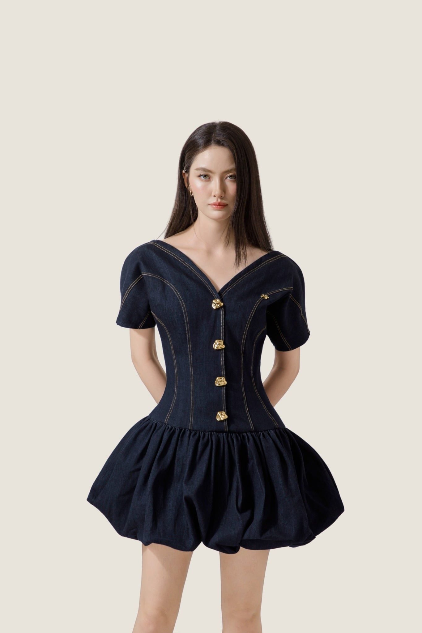  Dark Indigo Denim V-Neck Mini Dress – K CLOSET March 26 