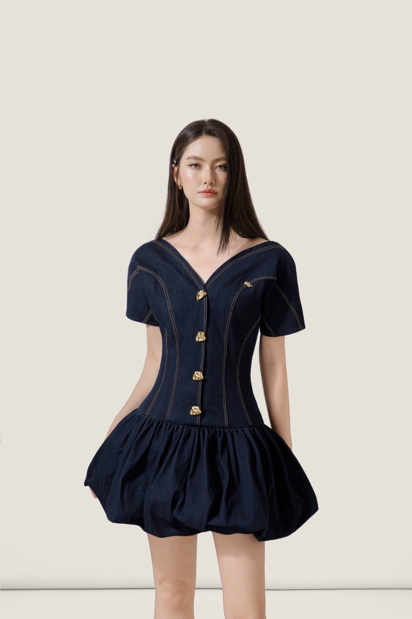  Dark Indigo Denim V-Neck Mini Dress – K CLOSET March 26 