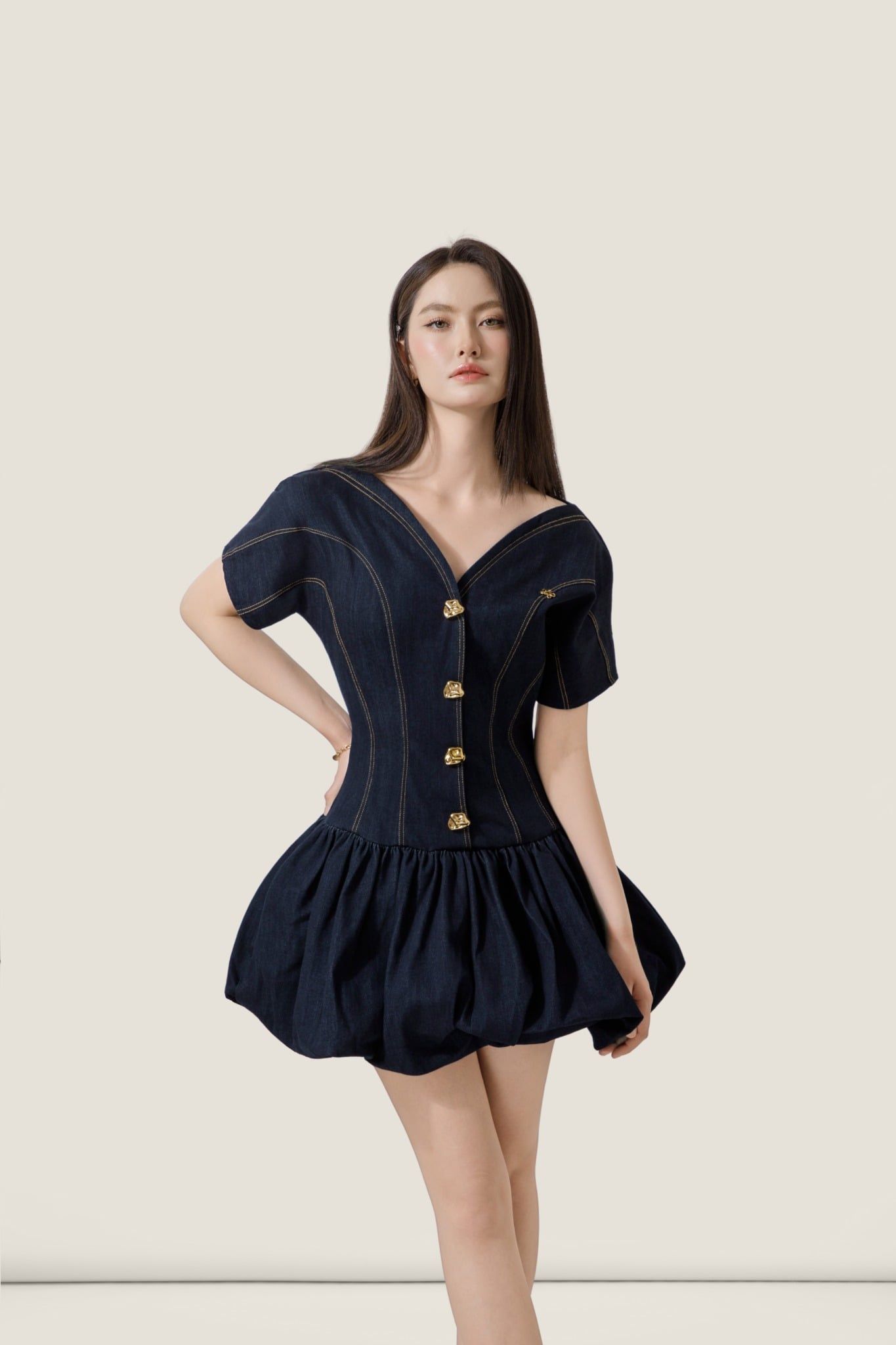  Dark Indigo Denim V-Neck Mini Dress – K CLOSET March 26 