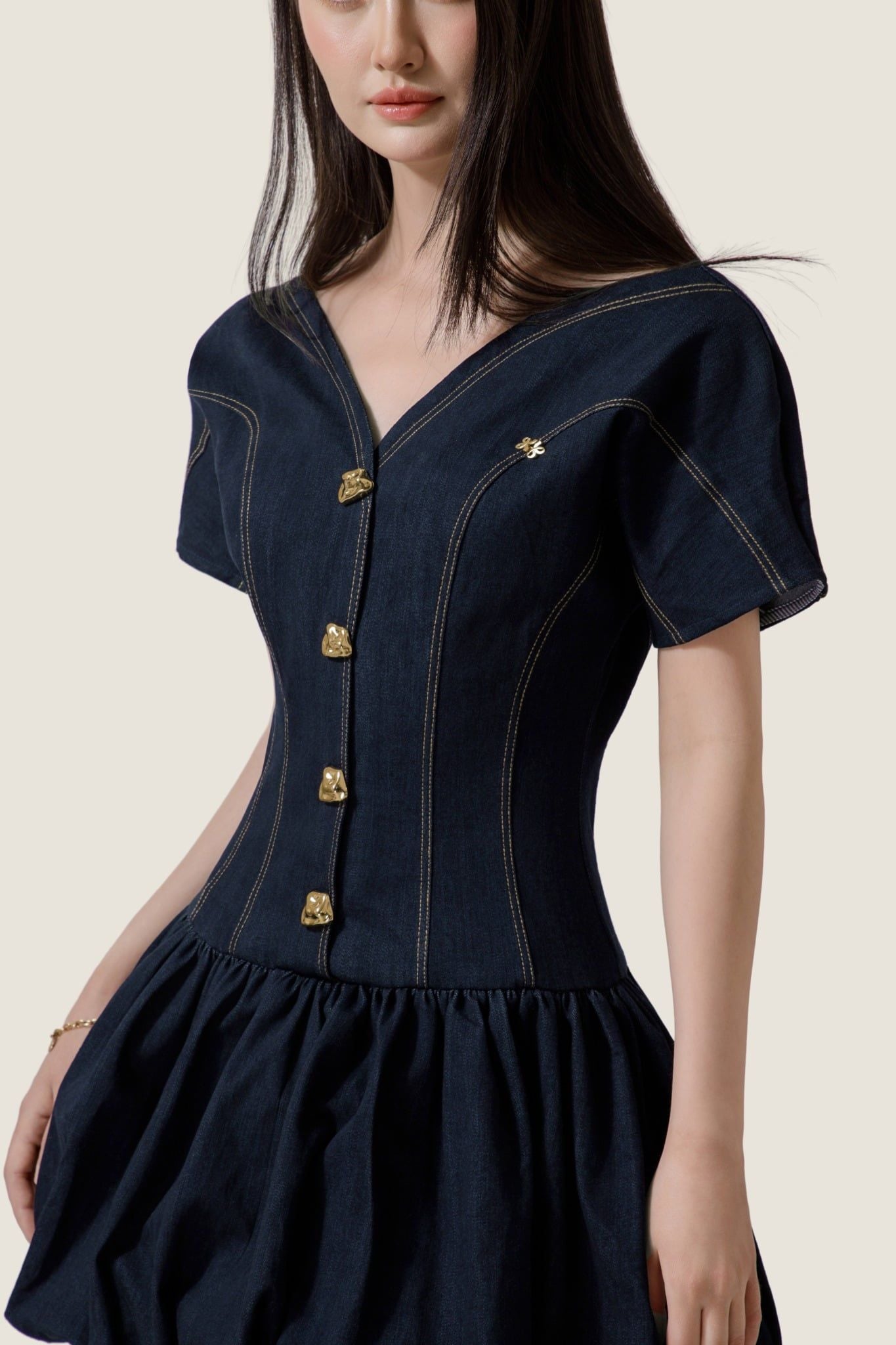  Dark Indigo Denim V-Neck Mini Dress – K CLOSET March 26 