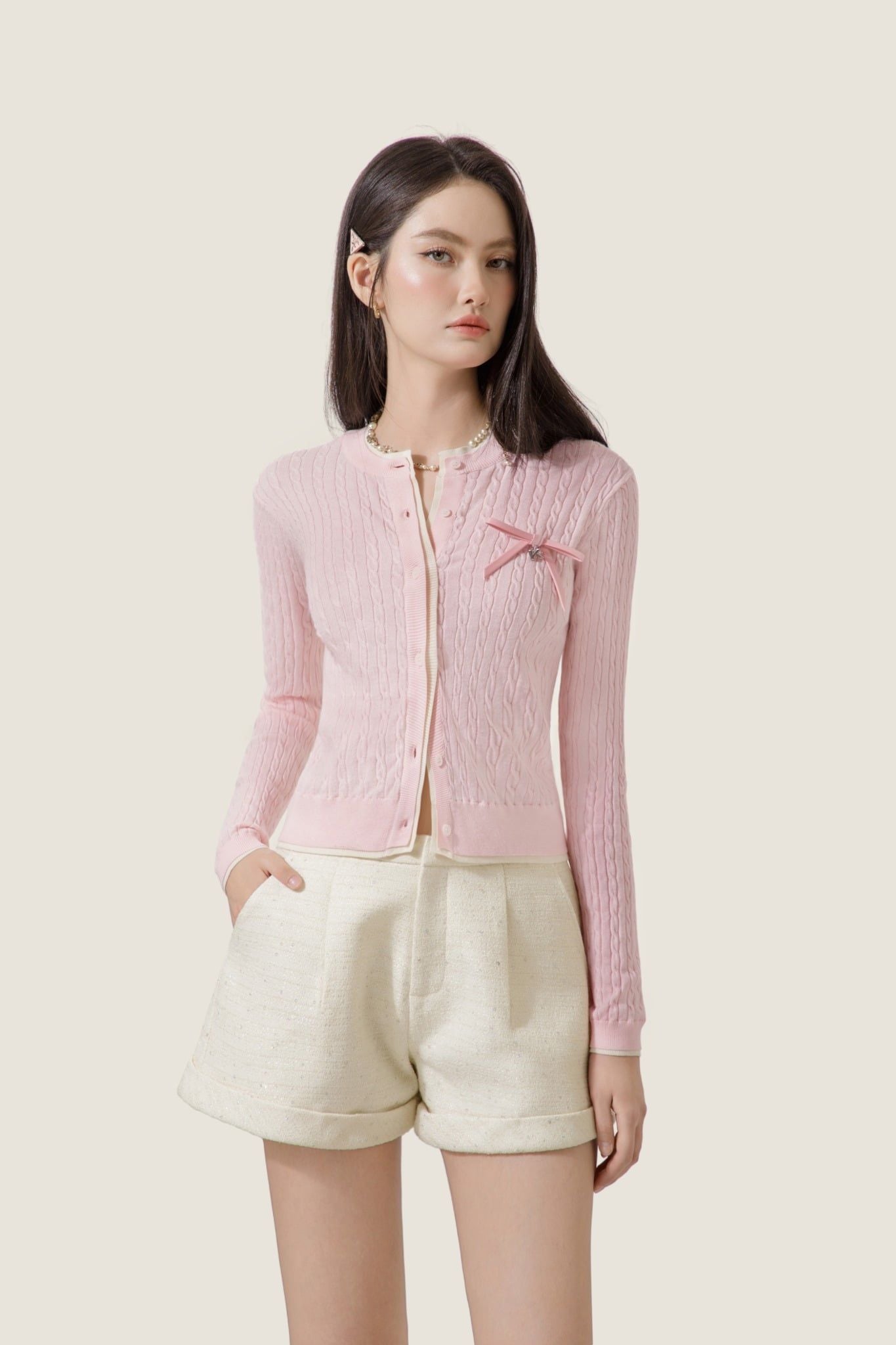  Refined Pink Bow-Detail Knit Cardigan – K CLOSET Spring 2026 