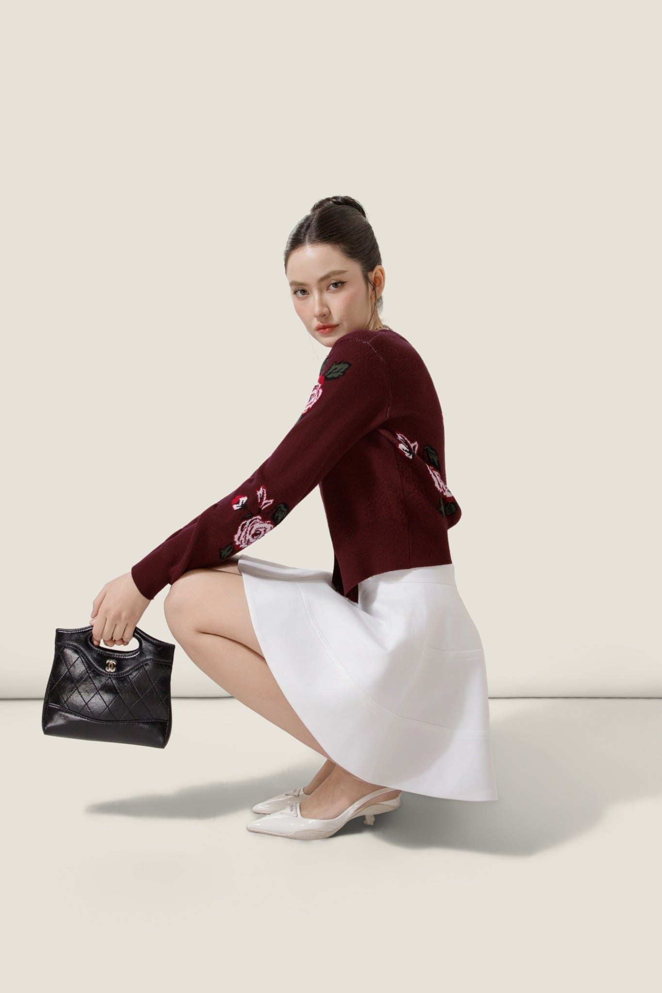  Embroidered Rose Burgundy Knit Cardigan – K CLOSET Spring 2026 