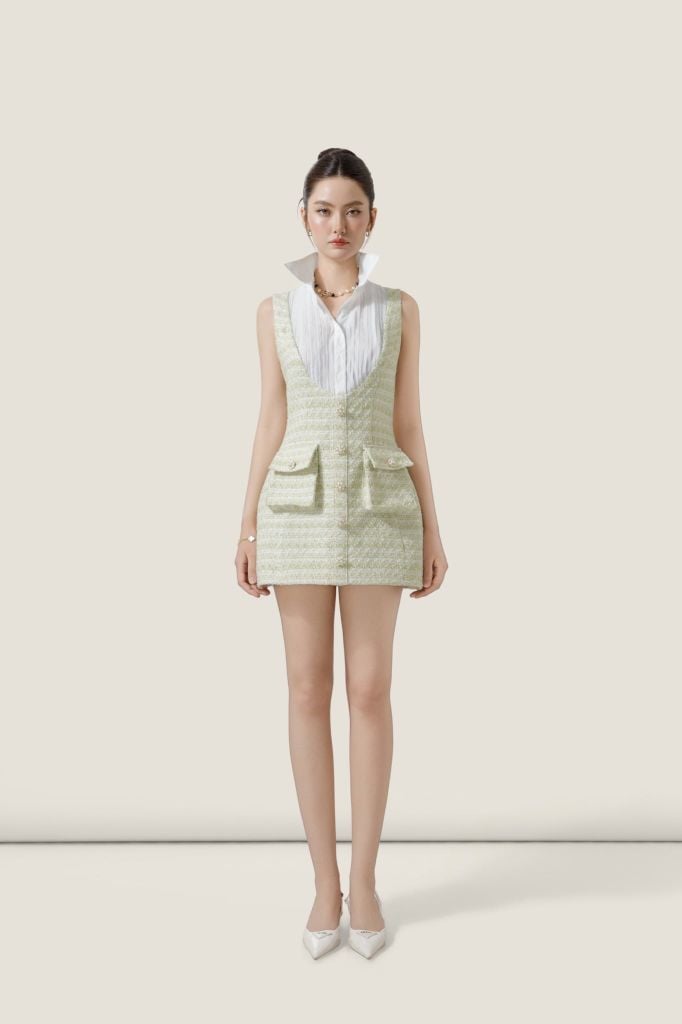  Chic Light Green Tweed Pocket Mini Dress - K CLOSET CRUISE 2026 