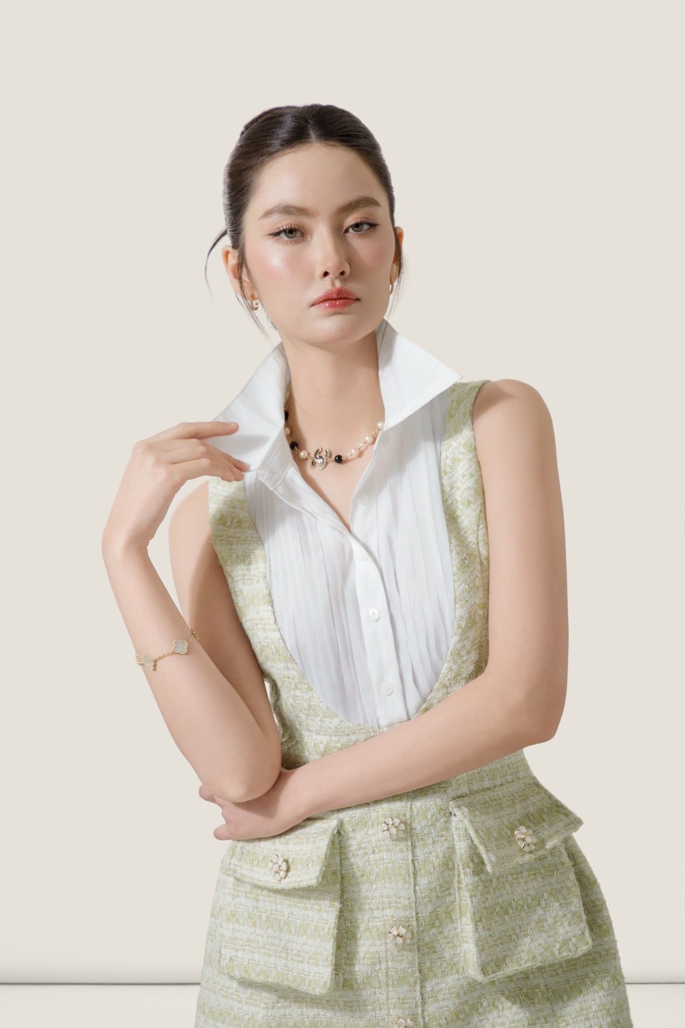  Chic Light Green Tweed Pocket Mini Dress - K CLOSET CRUISE 2026 