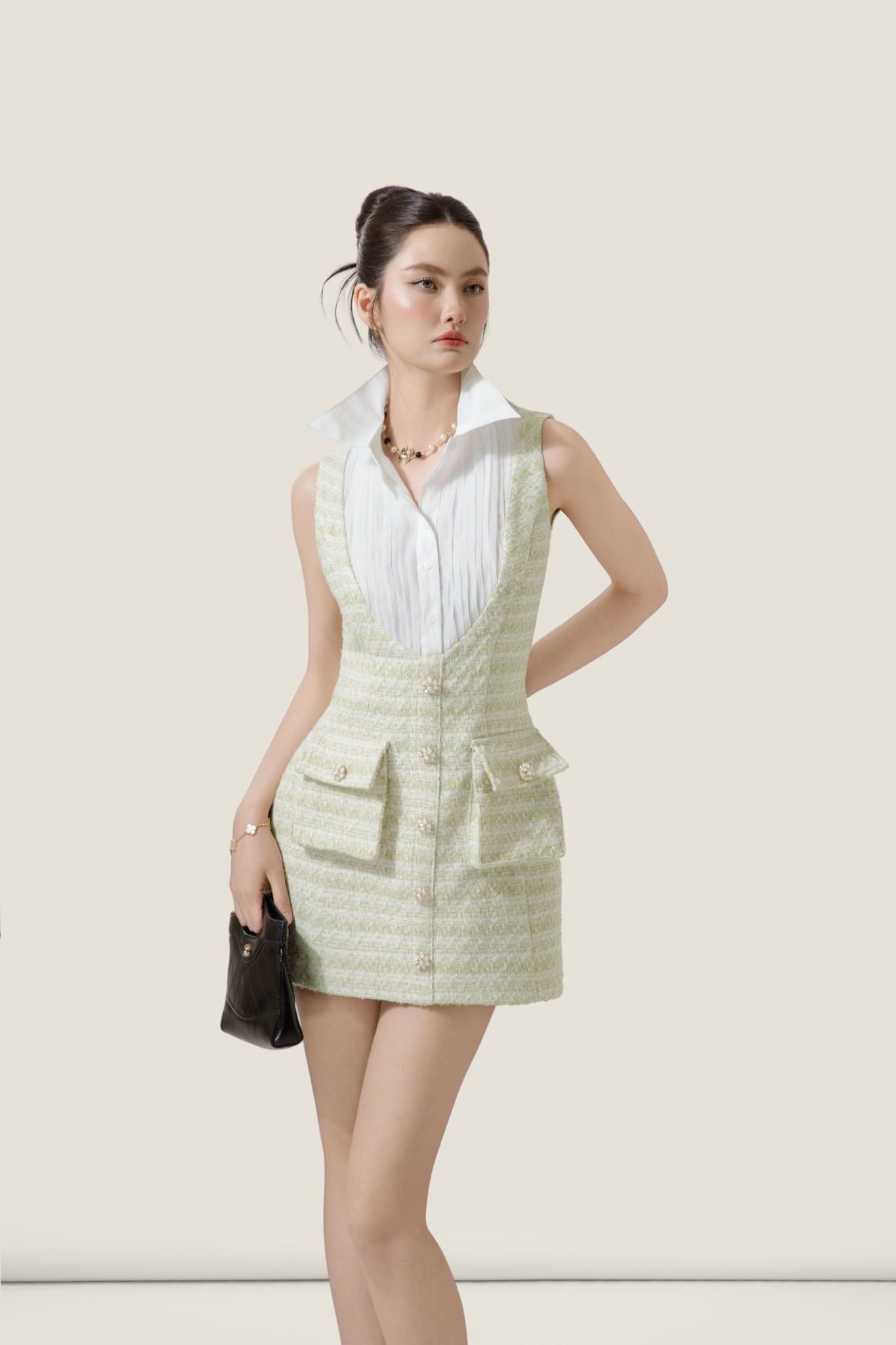  Chic Light Green Tweed Pocket Mini Dress - K CLOSET CRUISE 2026 