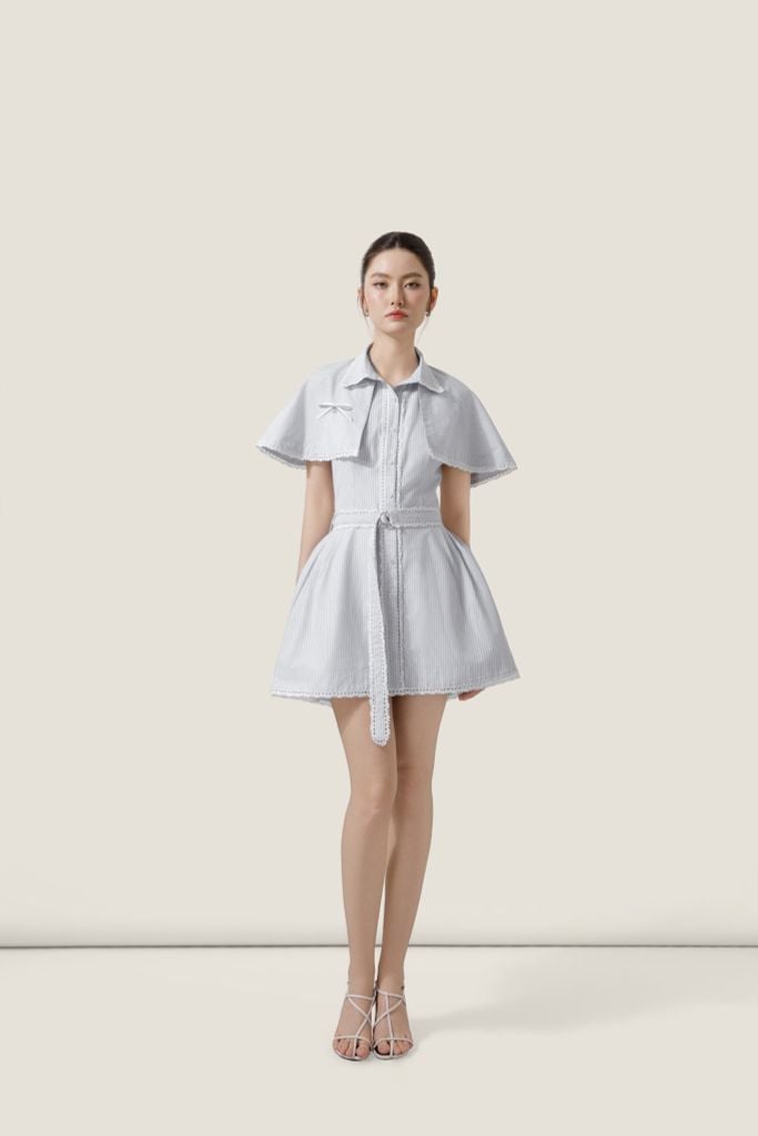  Cape Collar Light Grey Striped Belted Mini Dress – K CLOSET March 26 