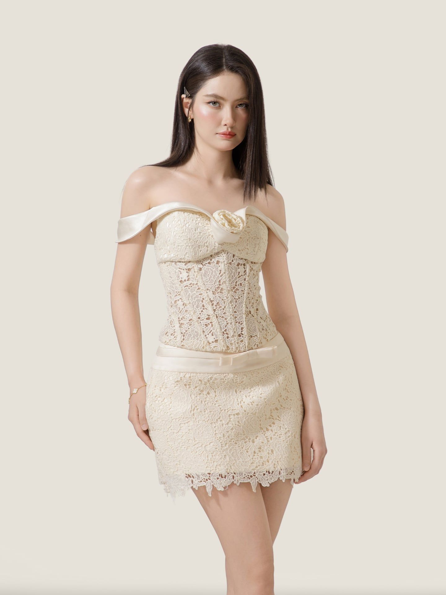  Off-shoulder Cream Lace Corset Top – K CLOSET 26 