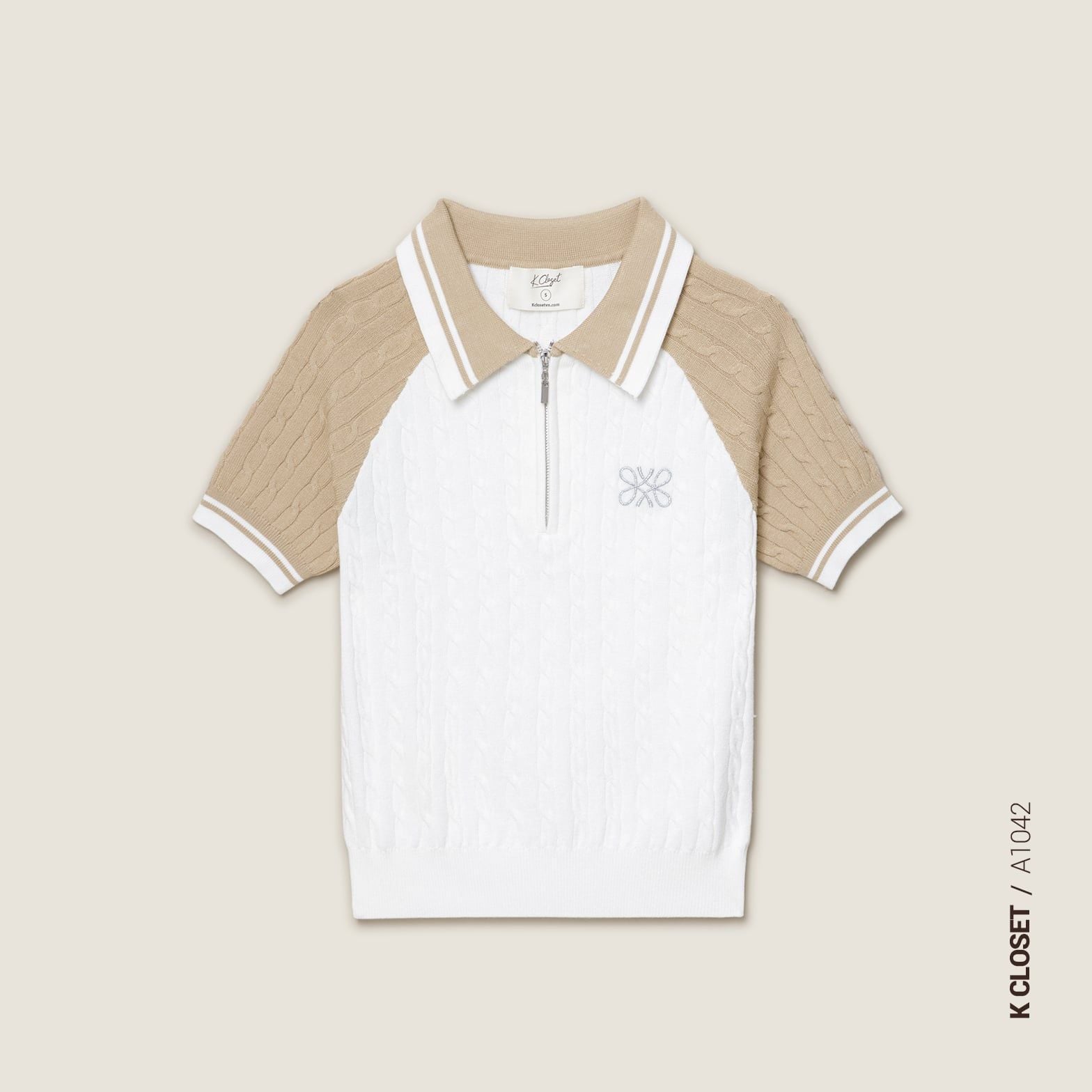  K Closet Zip Polo Knit Top with Raglan Sleeves 