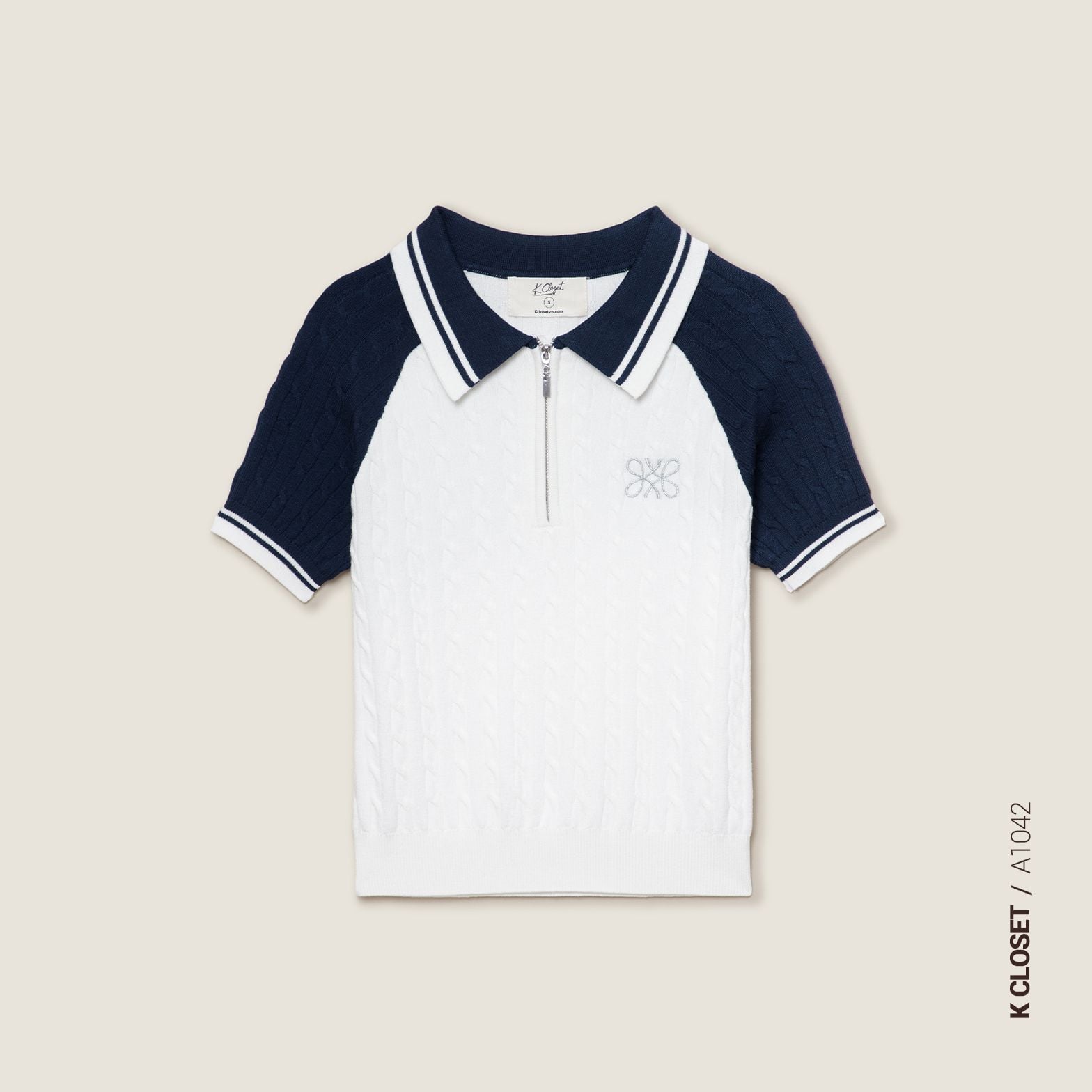  K Closet Zip Polo Knit Top with Raglan Sleeves 