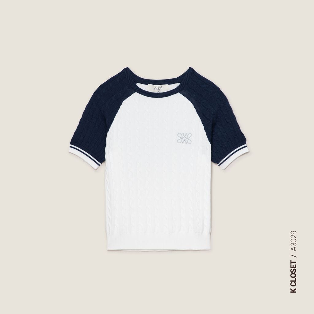  K Closet Crew Neck Knit Top with Raglan Sleeves 