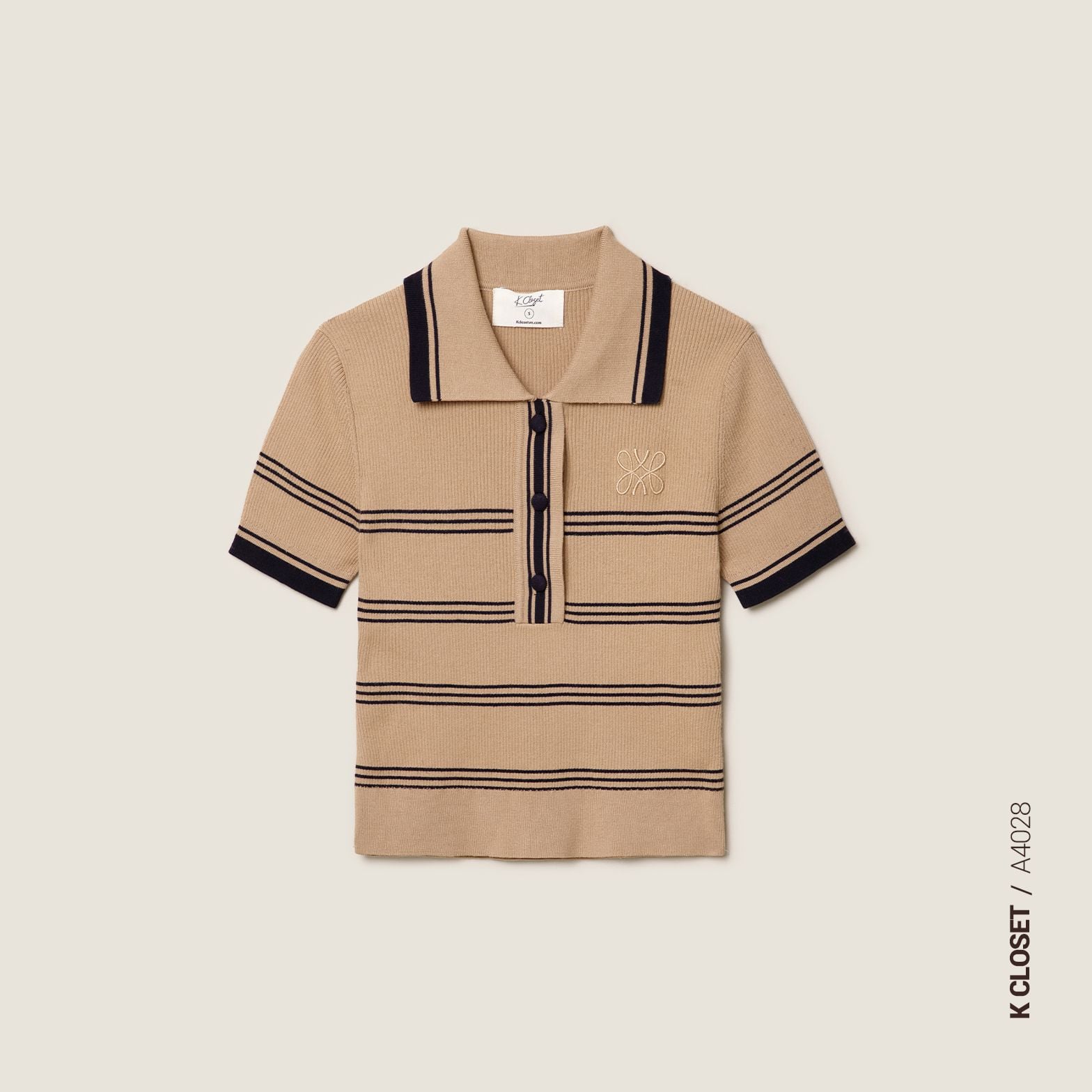  K Closet Striped Knit Polo Top 