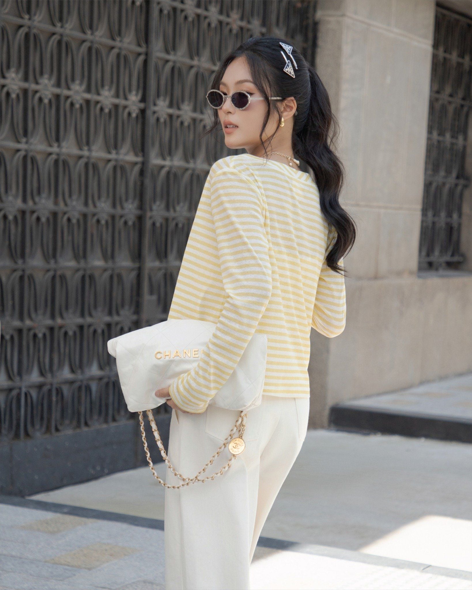  K Closet Set 2 Pieces Striped Smocked Top with Cardigan 