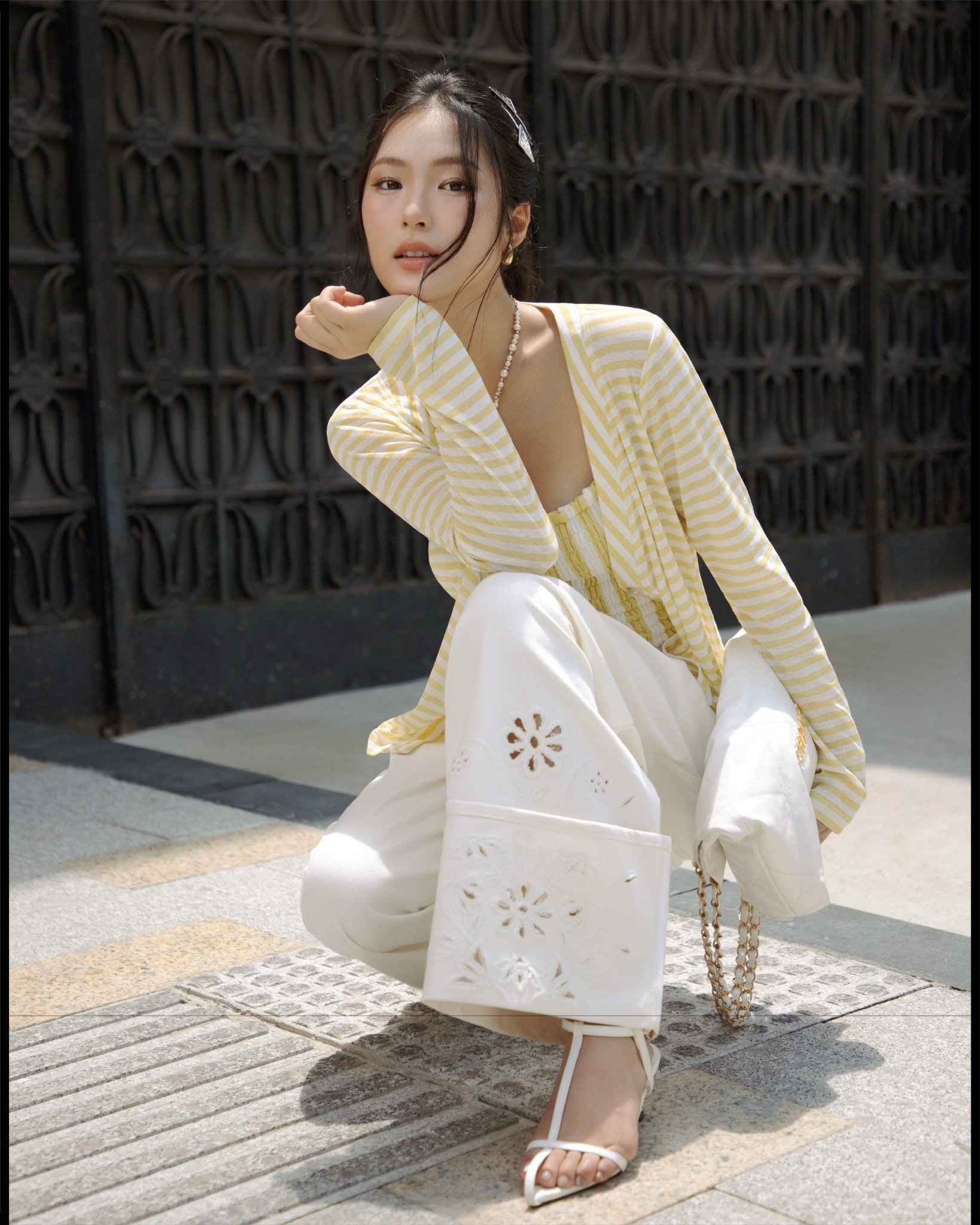  K Closet Set 2 Pieces Striped Smocked Top with Cardigan 