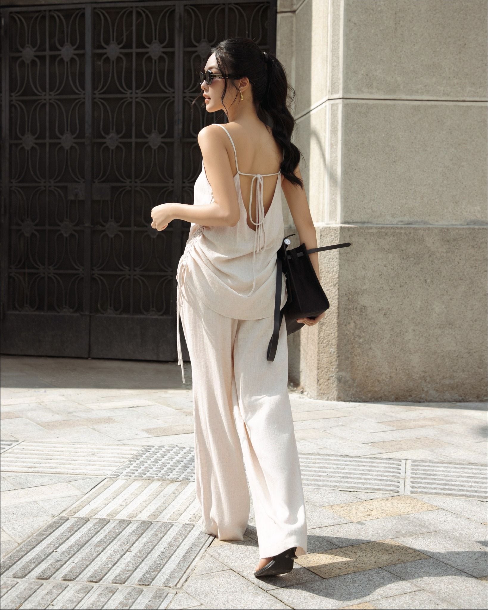  K Closet Set 2 Pieces Spaghetti Strap Top with 3D Flower - Wide Leg Pants 