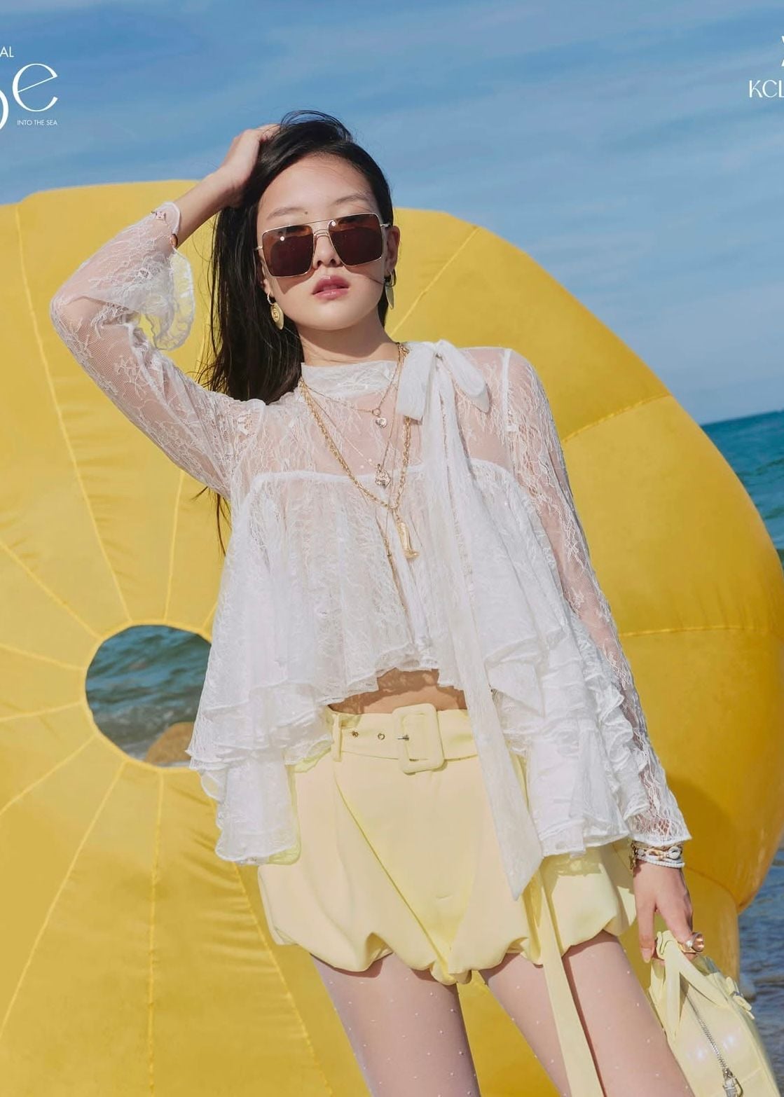  K Closet Ruffle Lace Bling Bling Long Sleeve Top 