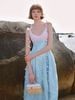  Cami Blue Pink Floral Jacquard Maxi Dress/ Đầm dây Maxi màu xanh phối hồng vàng chất tơ dáng ngắn 